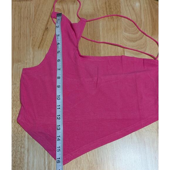 Sofia's Choice Crop Top Womens Medium Pink Asymmetrical Cut Out Halter Y2K Style - Picture 3 of 6